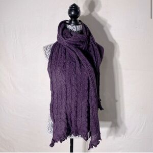 Holt Renfrew Purple Acrylic Mohair Wool Long Cable Knit  Scarf